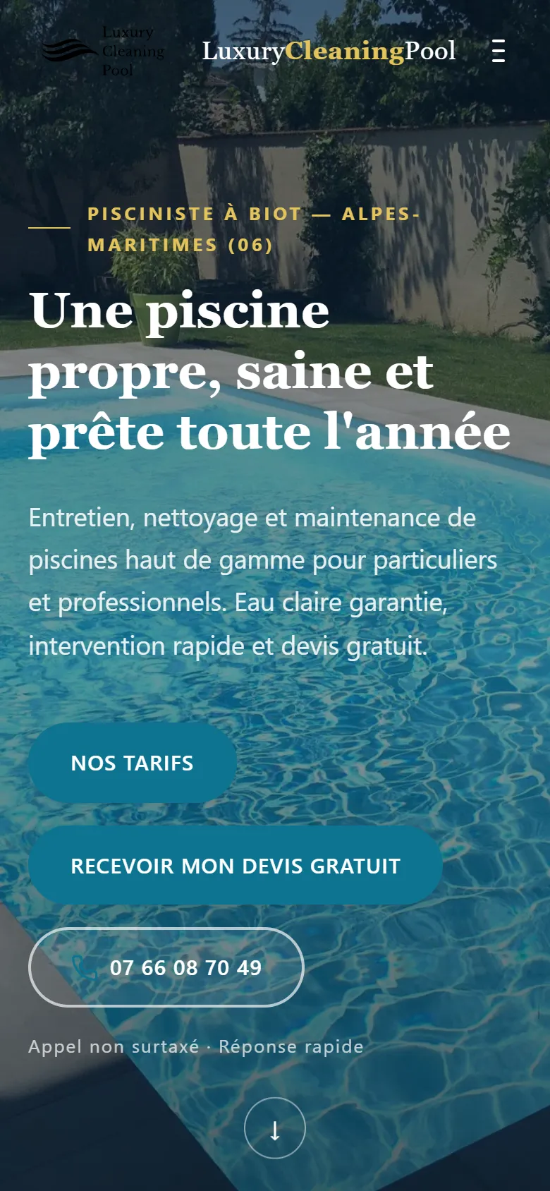 La même page d'accueil sur téléphone.